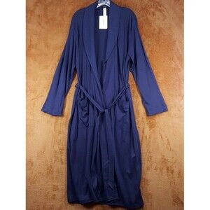 HANRO Robe Mens Medium Blue Belted Night & Day 100% Cotton $265